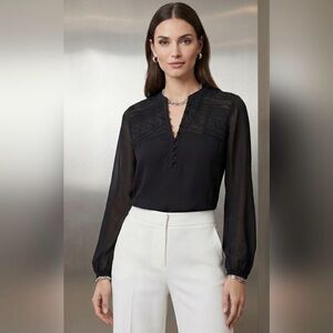 White House Black Market Black Sheer Lace Blouse